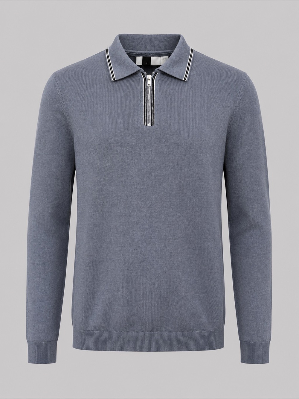 Topman Slate Blue Quarter-Zip Knit Long Sleeve Polo Sweater | Size XS